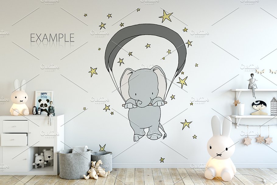 儿童主题卧室墙纸设计&相框样机 Interior KIDS WALL & FRAMES Mockup 2插图(16)
