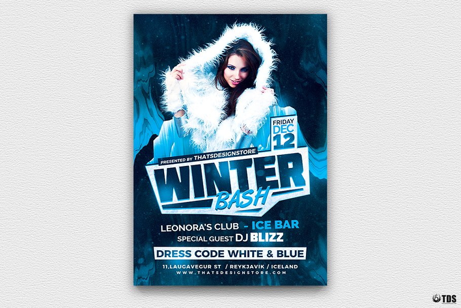 冬季狂欢节派对活动PSD传单模板V.3 Winter Bash Flyer PSD V3插图(1)