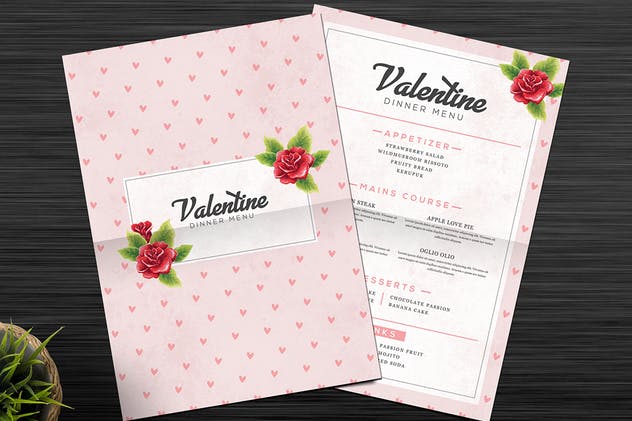 情人节主题餐厅菜单设计模板 Valentine Food Menu插图(2)