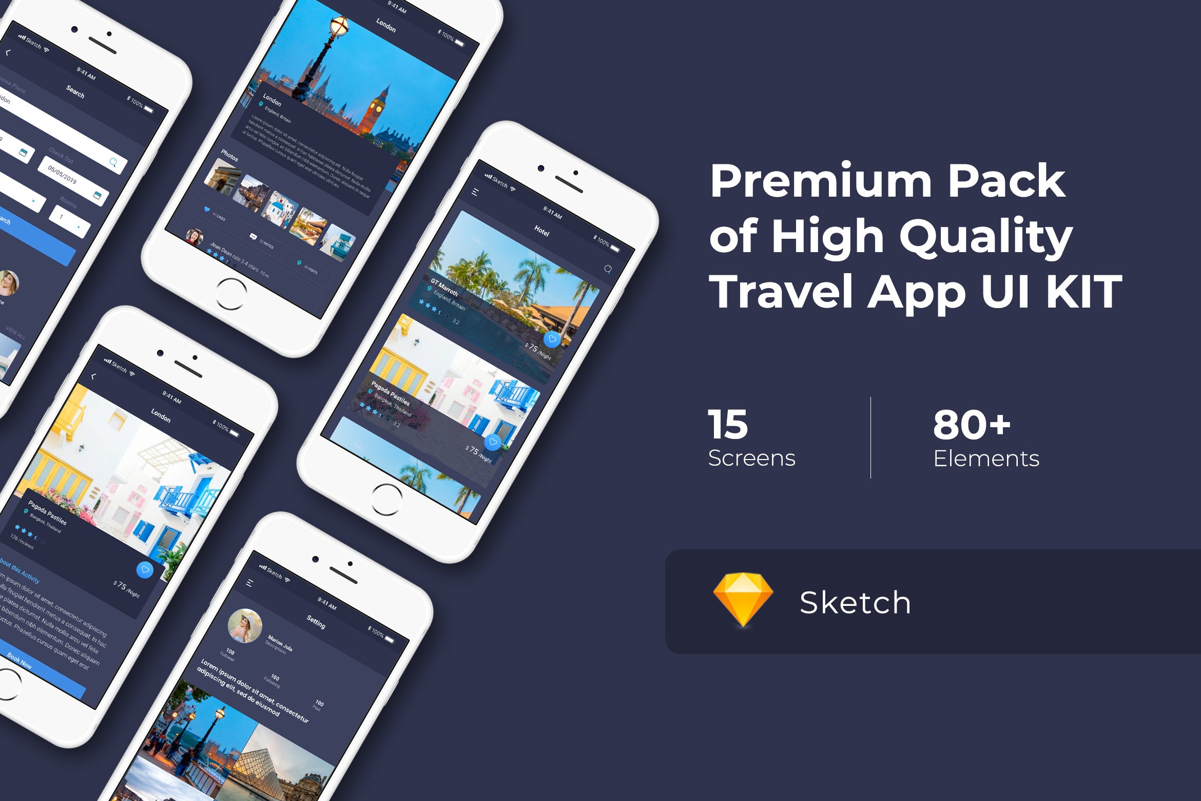 旅行旅游APP应用用户交互界面设计UI套件 Travel App UI KIT for Sketch插图