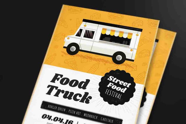 食品快餐车传单＆菜单设计模板 Food Truck Festival Flyer & Menu插图3