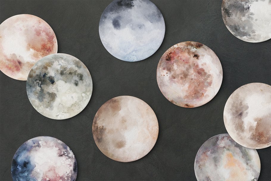 月亮水彩图案素材 Watercolor Moons插图(5)