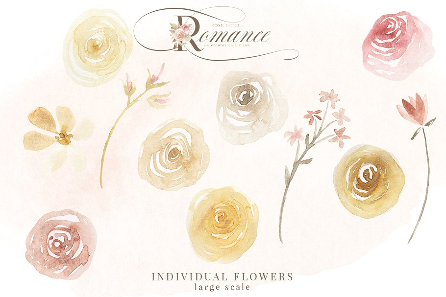 玫瑰金浪漫水彩花卉剪贴画 Rose Gold Romance Watercolor Flowers插图(9)
