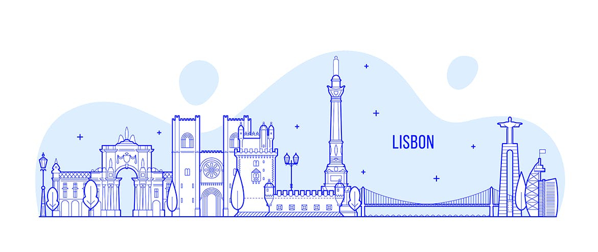 葡萄牙里斯本城市天际线轮廓线矢量图形素材 Lisbon skyline, Portugal插图(1)