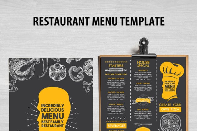高端西餐厅黑板菜单设计模板 Food Menu Template插图1