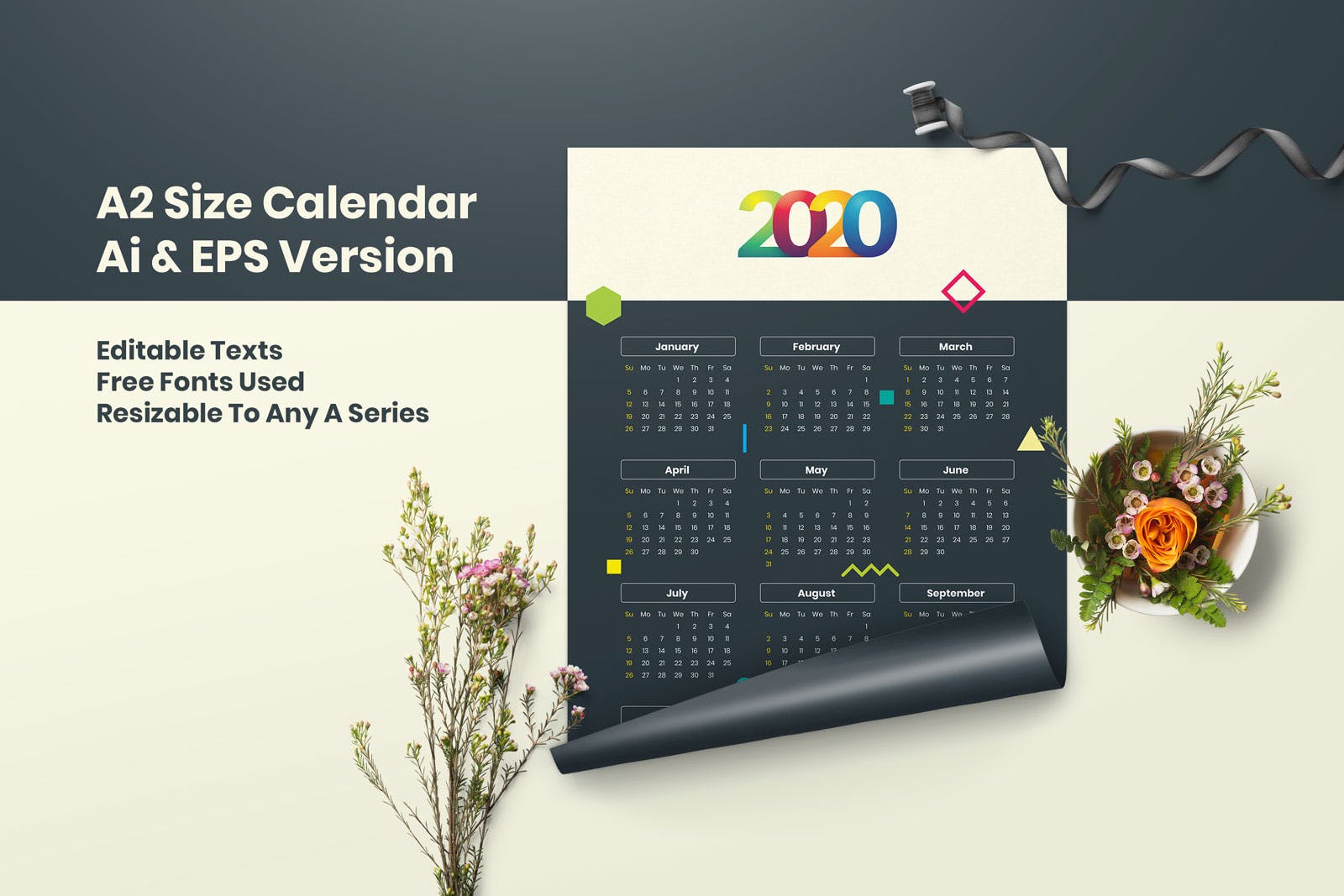 即拿即用2020年单页日历表设计模板 New Calendar 2020插图(2)
