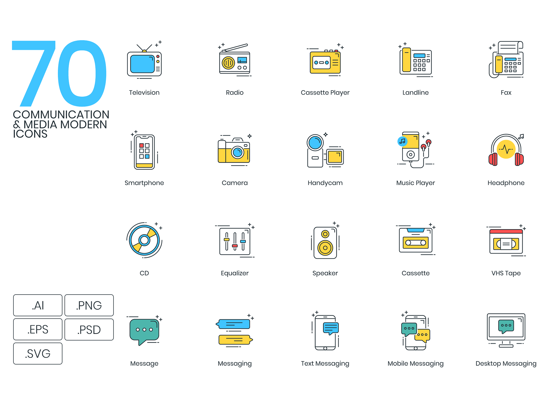 70个信息沟通与媒体技术图标下载[Ai]插图