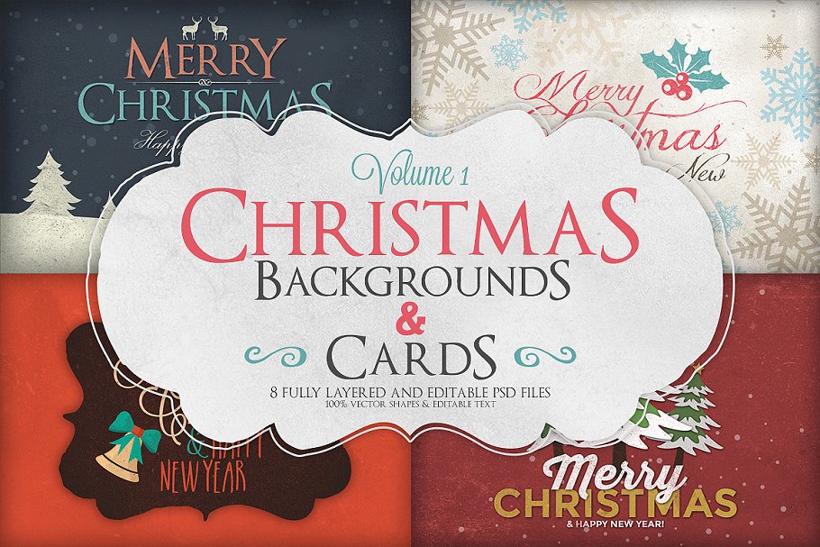 圣诞节节日主题背景&贺卡模板v1 Christmas Background & Cards Vol.1插图