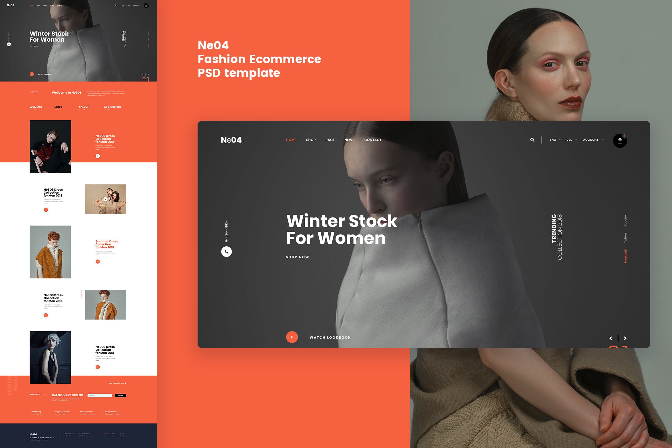 高端奢华服装品牌网上商城PSD设计模板 Ne04 – Fashion Ecommerce PSD template插图