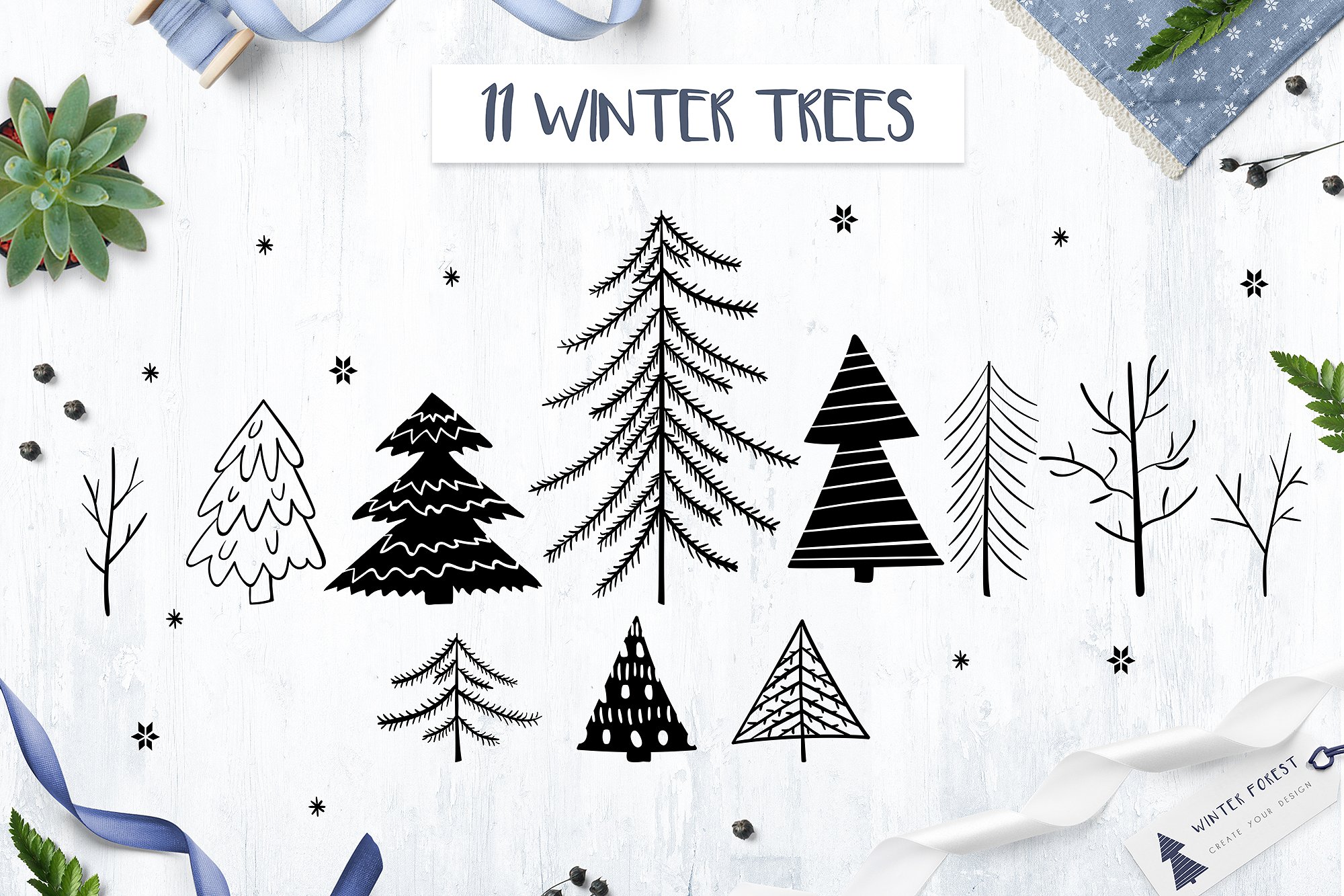 优雅的冬季新年圣诞节森林物语系列矢量手绘元素大集合插图