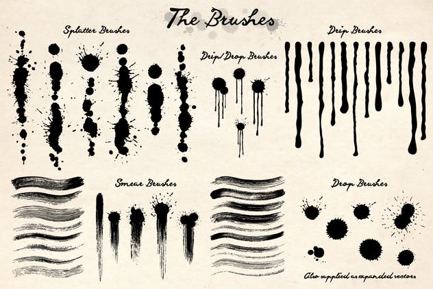 泼墨/滴墨/涂抹AI笔刷 Splatter & Smear Brushes插图1