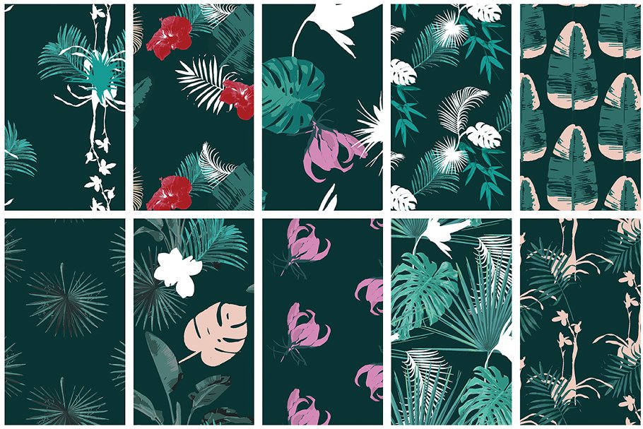 浪漫热带植物水彩图案纹理收藏 Tropical Romance Collection插图6