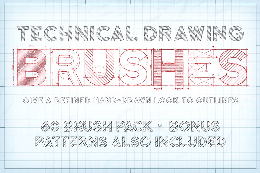 技术设计图线条笔画AI笔刷 Technical Drawing Brushes插图