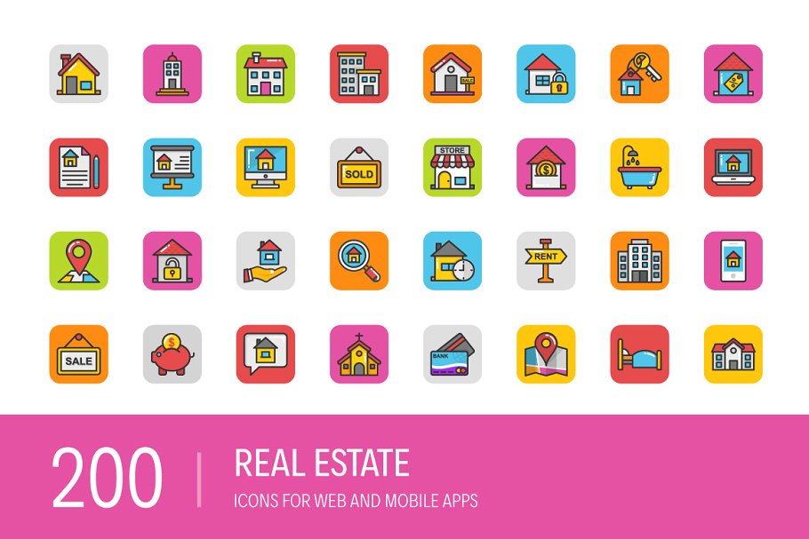 200枚房地产图标 200 Real Estate Icons插图