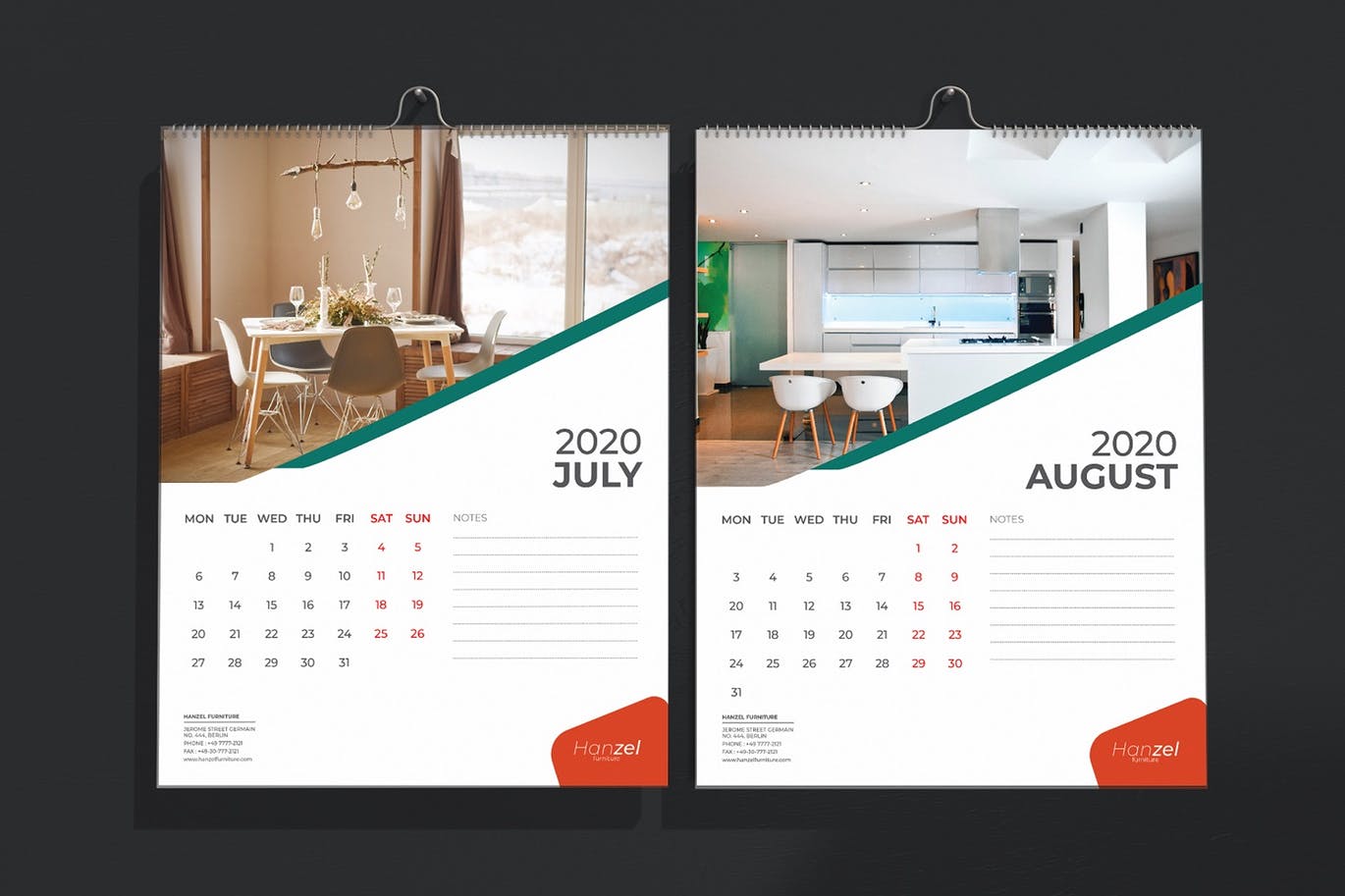 2020年家具设计公司定制挂墙活页日历设计模板 Hanzel – Furniture Wall Calendar 2020插图(4)