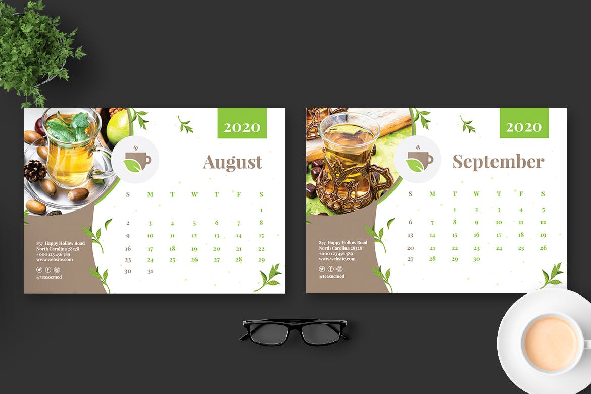 茶文化茶叶品牌定制2020年活页台历表设计模板 2020 Tea Herbal Green Calendar Pro插图5