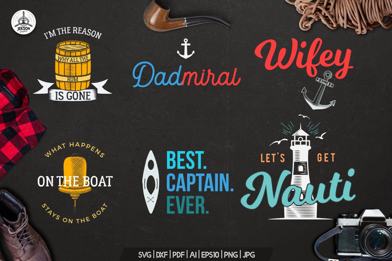 复古航海徽章/旅行标签/印刷品设计模板 Retro Nautical Badges Set, Travel Label, Prints插图(2)