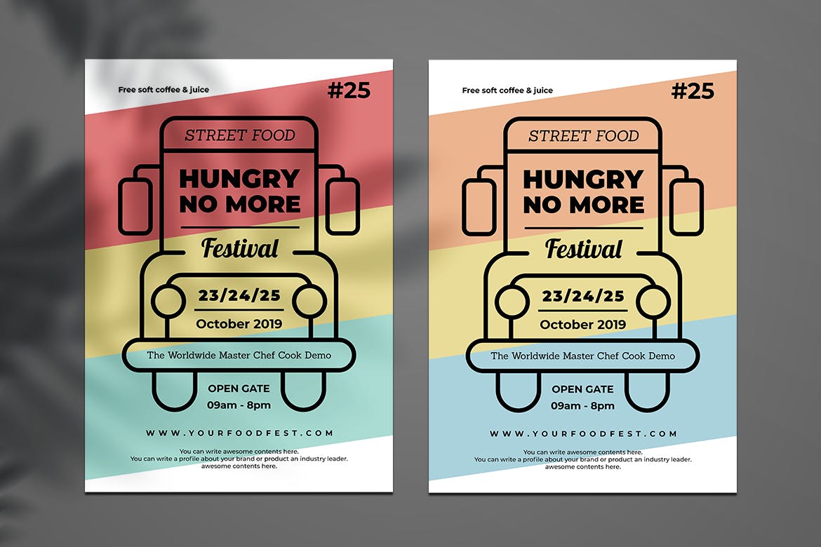 快餐卡美食节复古广告海报设计模板 Food Truck Flyer Retro插图
