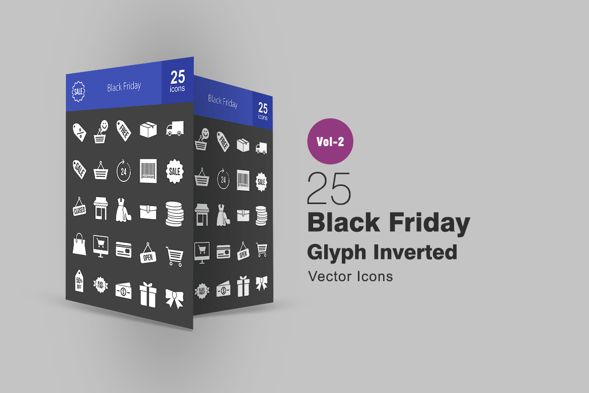 25个黑色星期五购物节矢量图标素材 25 Black Friday Glyph Inverted Icons插图