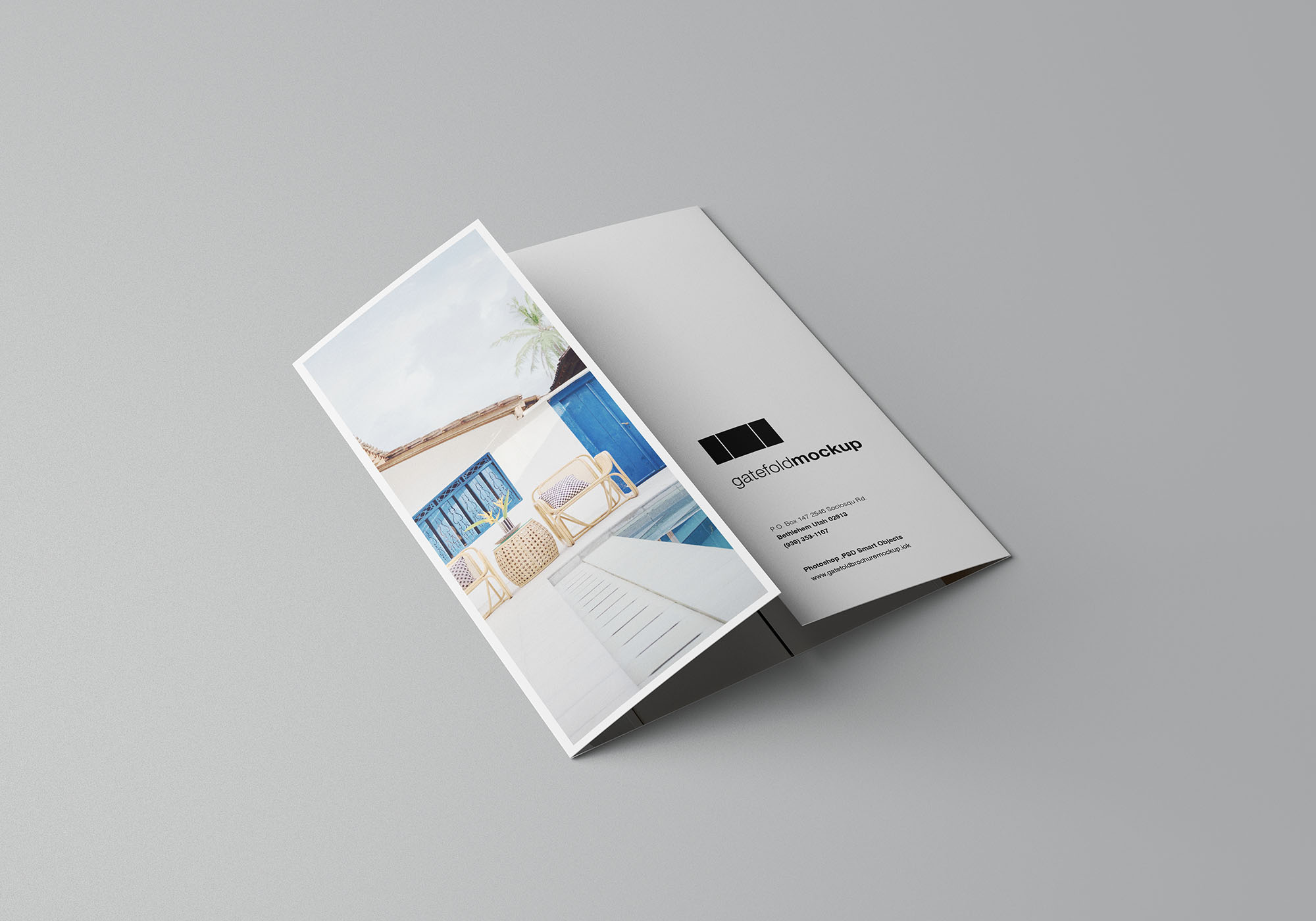 单门折叠宣传册印刷效果图样机 Single Gatefold Brochure Mockup插图(6)