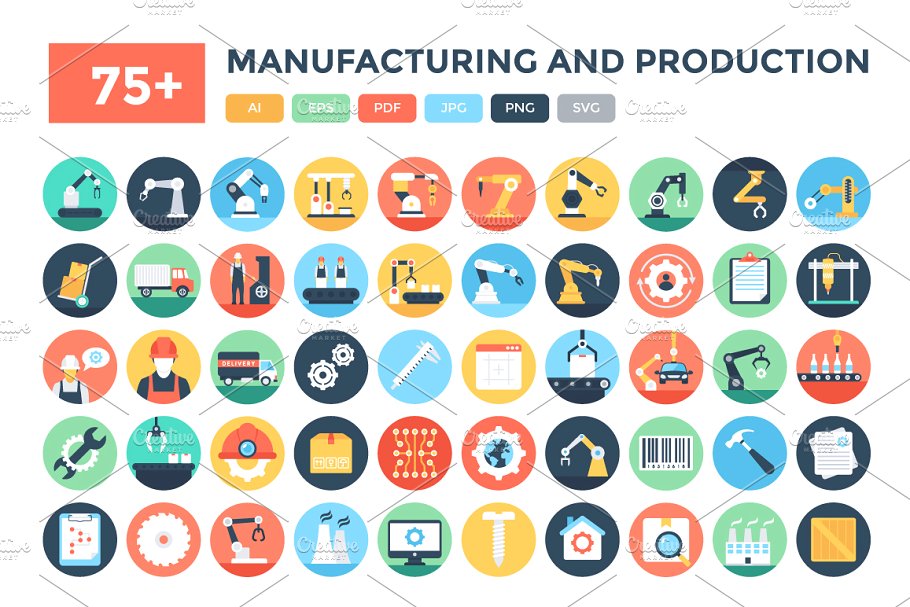 75+制造生产行业图标 75+ Manufacturing & Production Icons插图