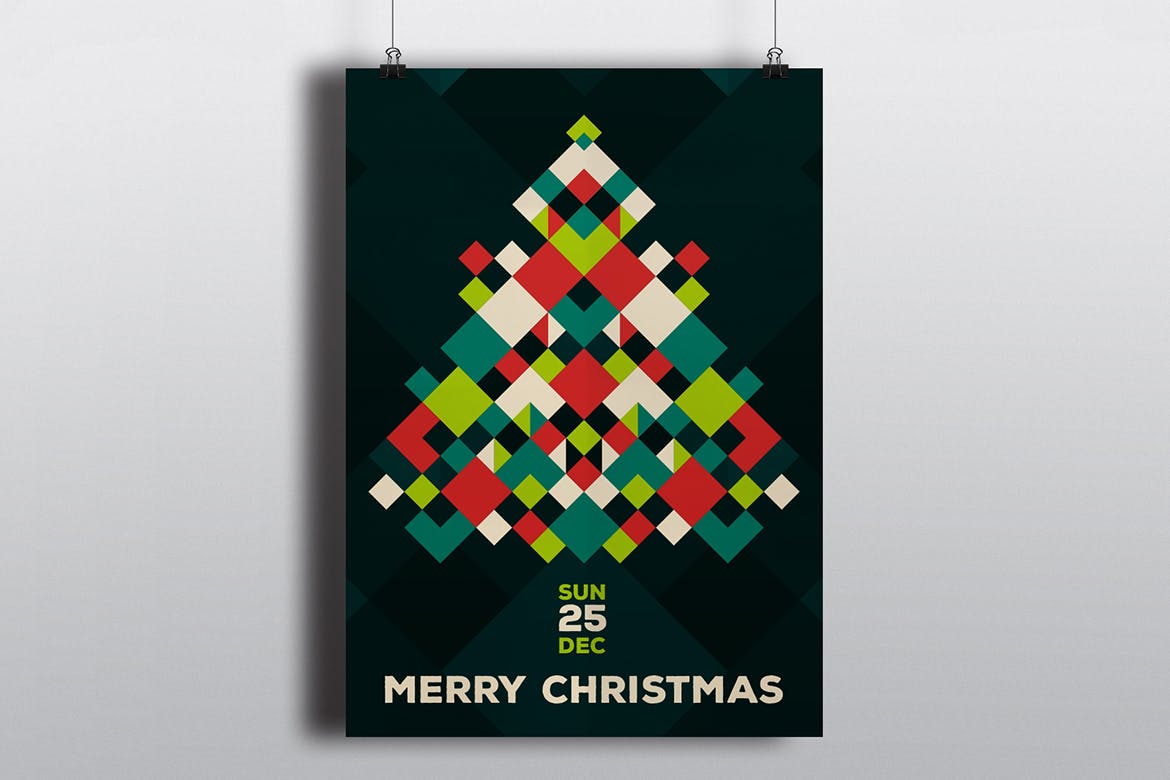 纸编圣诞树装饰圣诞节海报传单设计模板 Modern Merry Christmas Flyer Card插图(1)