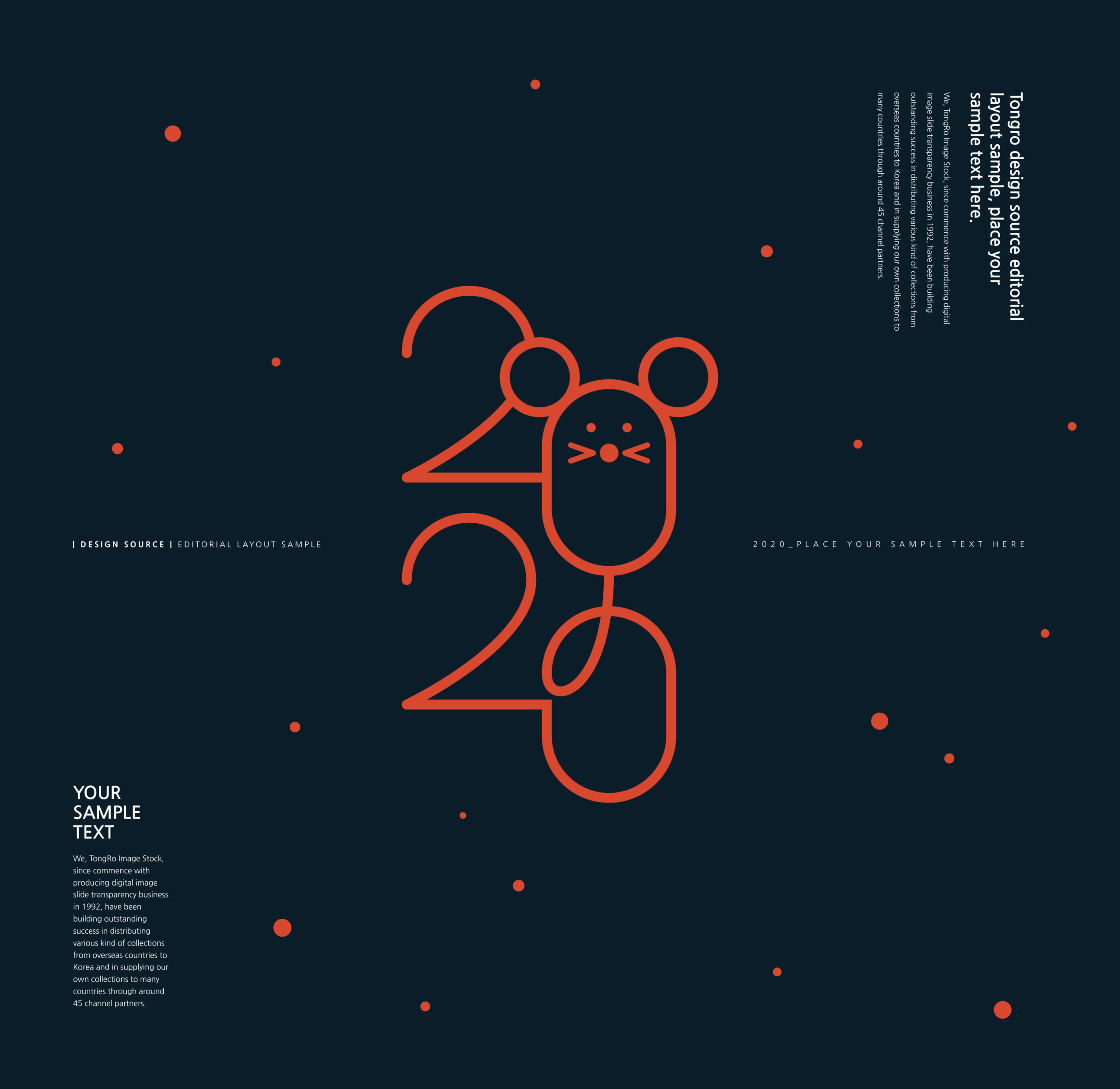 创意可爱的2020鼠年新年快乐祝语方形海报模板套装插图(3)