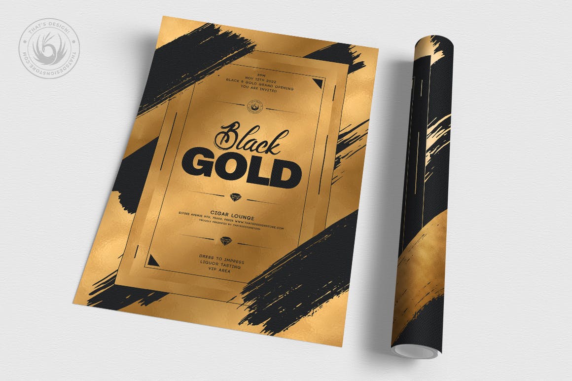 黑金配色奢华海报传单设计模板v15 Black and Gold Flyer Template V15插图(2)