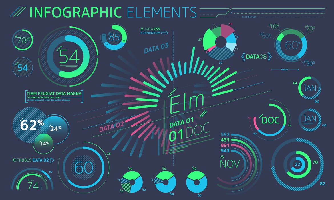 扁平化设计风格信息图表数据演示设计素材 Flat Infographic Elements插图4
