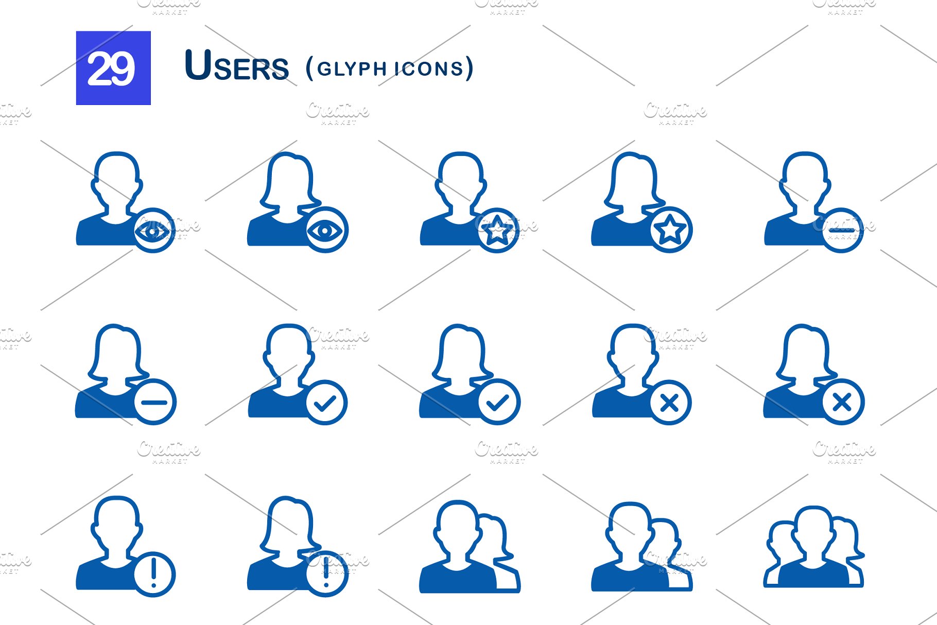 29款用户头像设计小图标素材 29 Users Glyph Icons插图(1)