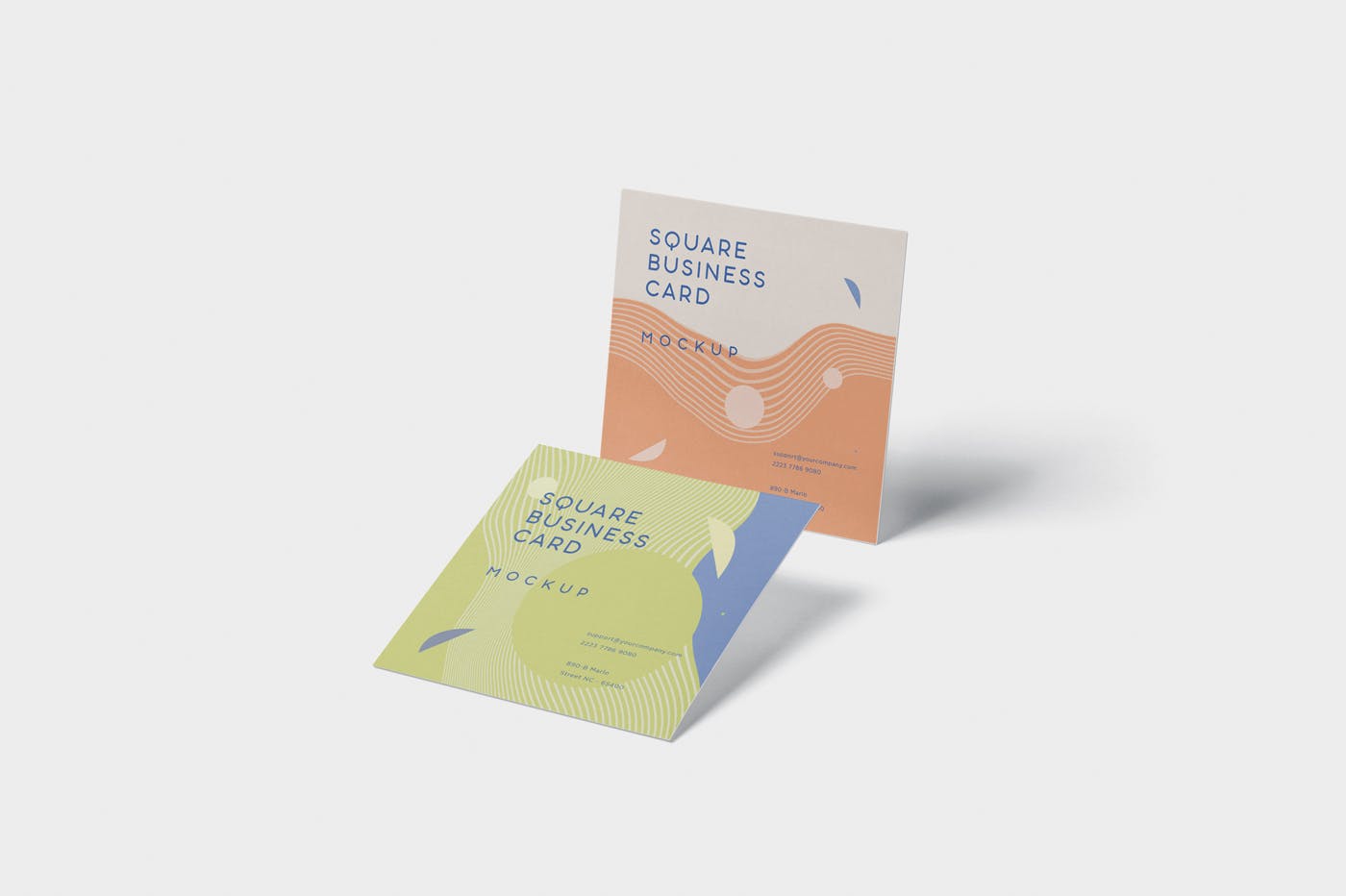 正方形创意企业名片设计阴影效果图样机 Business Card Mockup in Square Format插图(3)