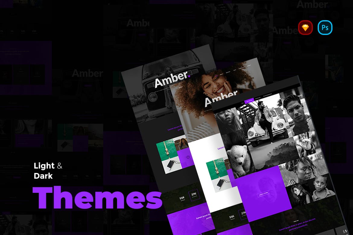 现代简约创意网站UI设计套件 Amber UI Kit插图(3)