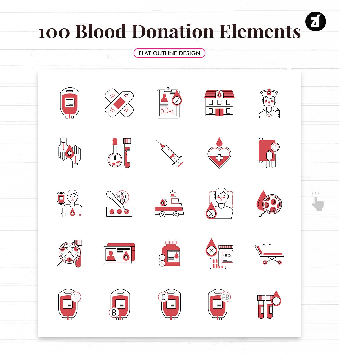 100个红十字会献血元素主题矢量图标 100 Blood donation elements插图3