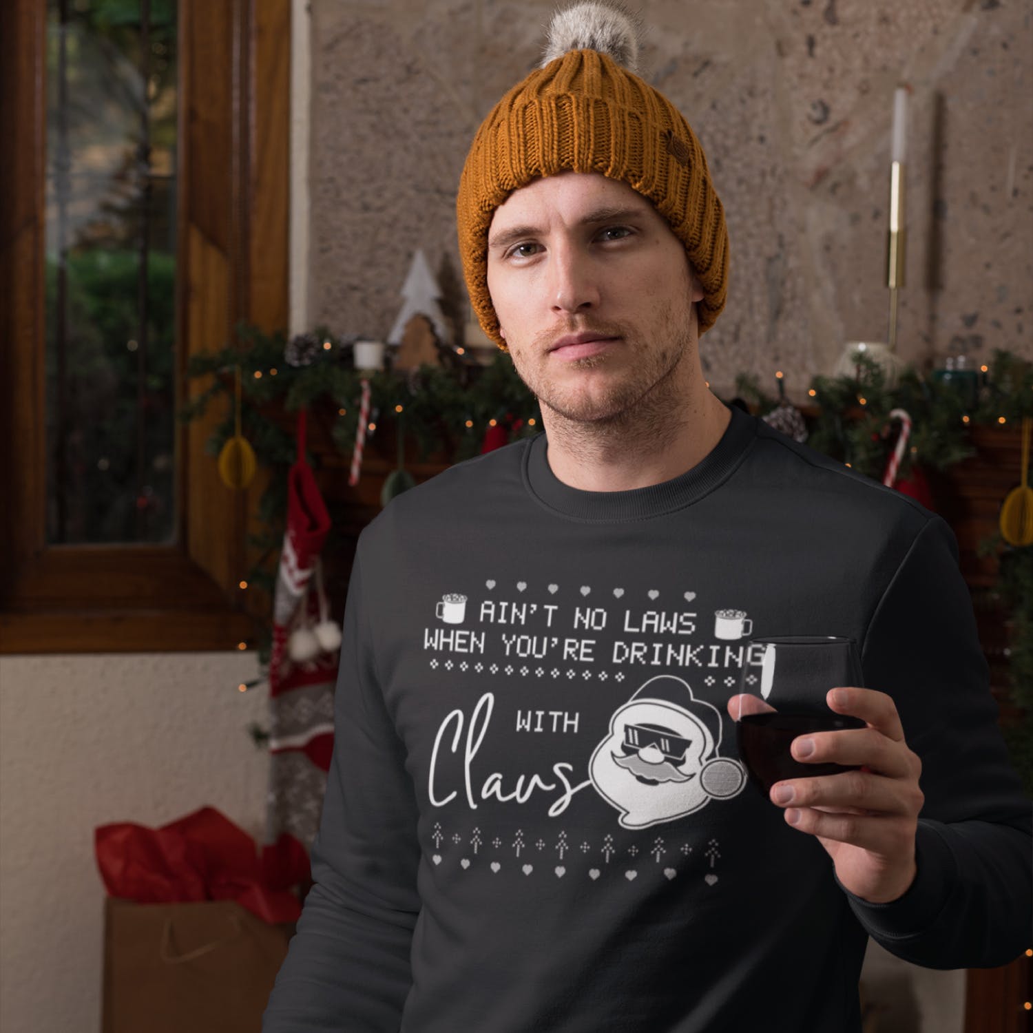 情人套装圣诞节主题T恤圣诞老人印花图案设计素材 Santa Christmas Ugly Print Template, TShirt Design插图2
