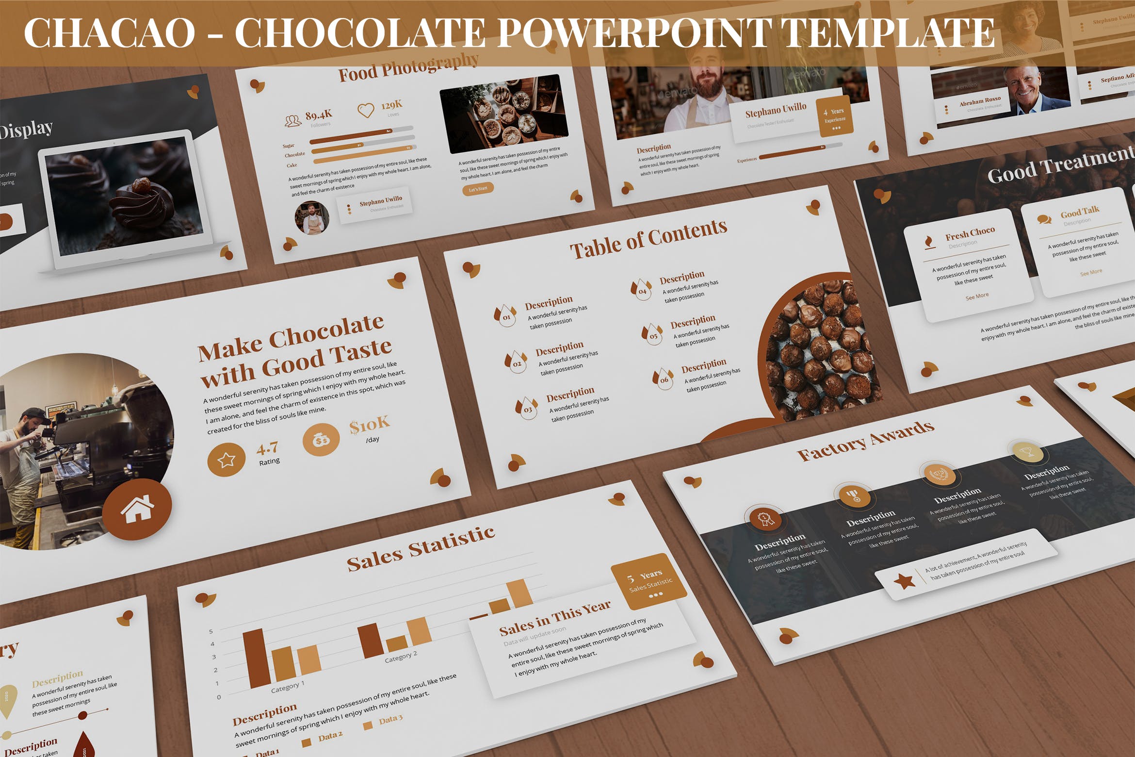 巧克力甜食美食主题PPT幻灯片模板下载 Chocao – Chocolate Powerpoint Template插图
