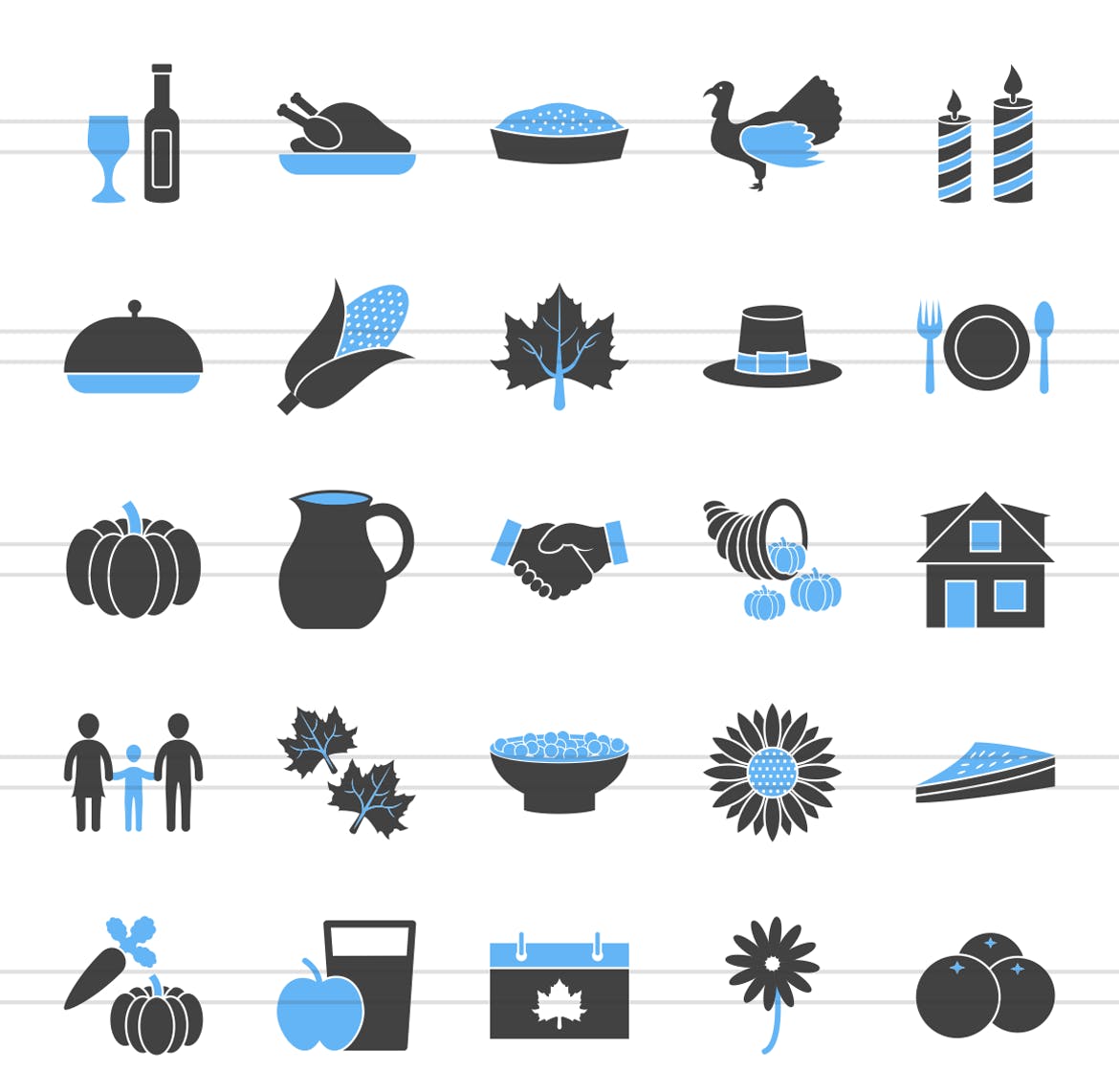 50枚感恩节主题蓝黑配色矢量填充图标 50 Thanksgiving Filled Blue & Black Icons插图1