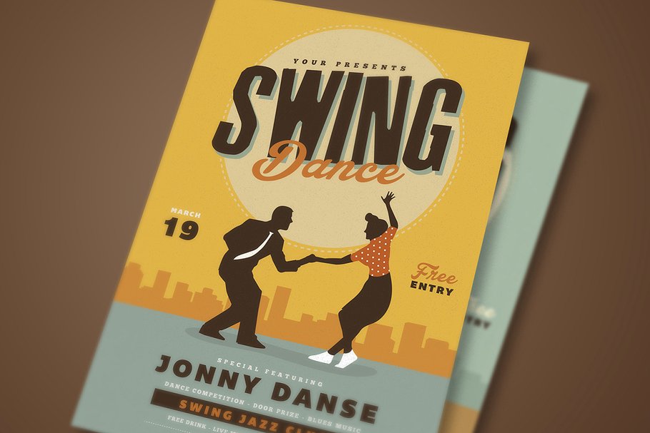 复古情怀舞会派对传单模板 Retro Swing Dance Party Flyer插图