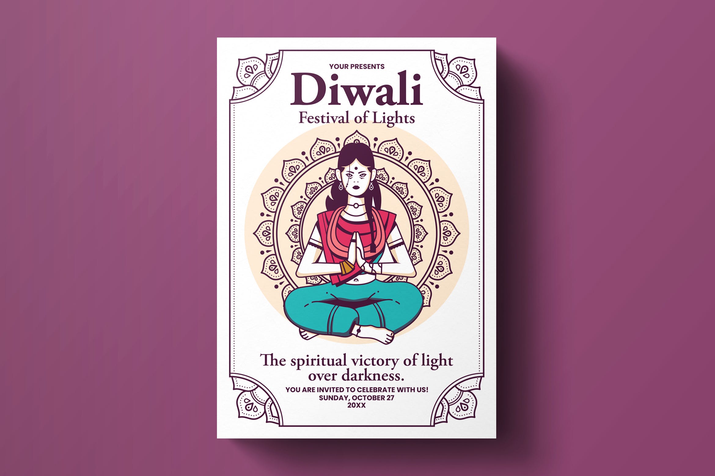 印度排灯节活动海报传单设计模板v4 Diwali Flyer Template插图