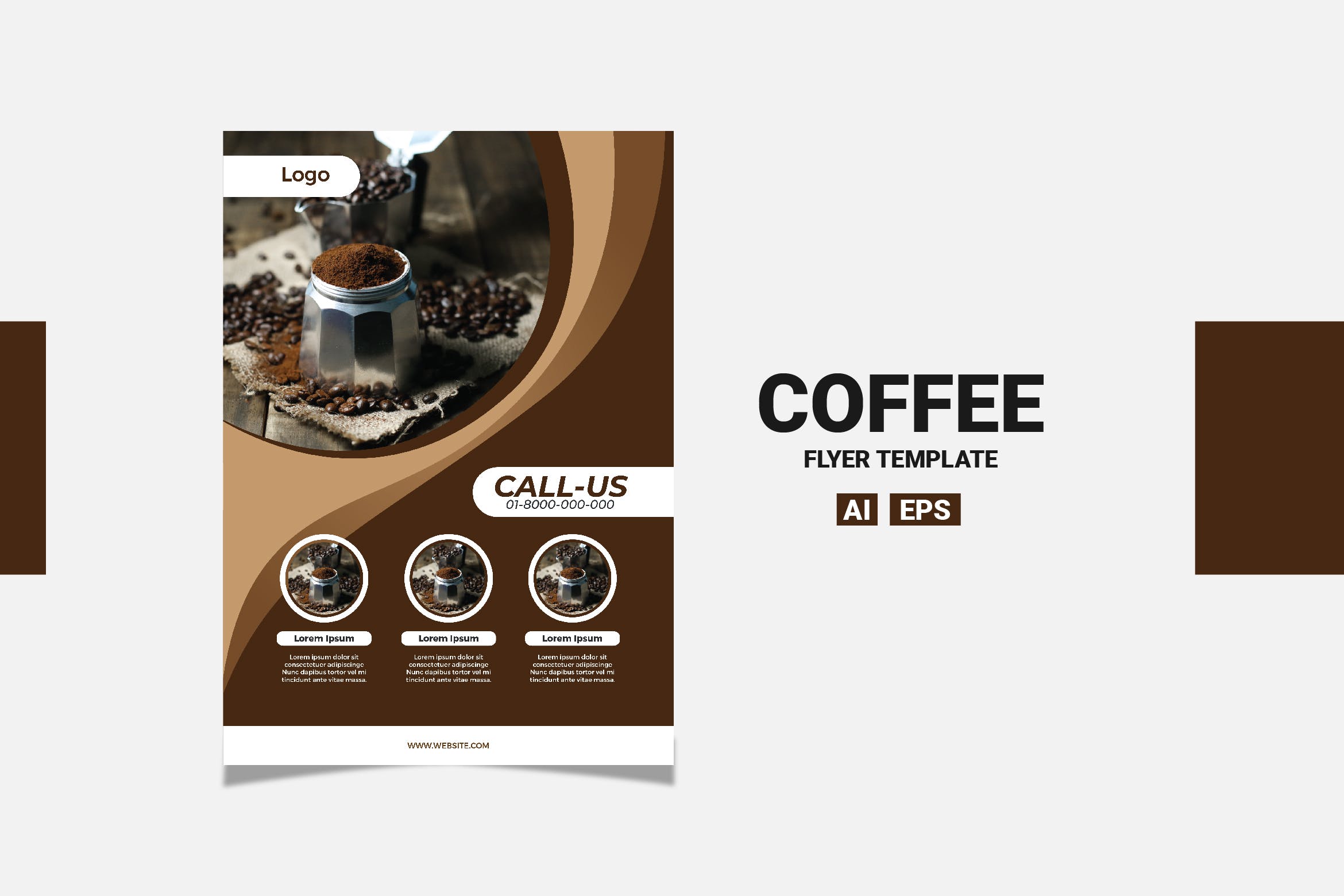 咖啡品牌/咖啡店推广广告传单设计模板 Brown Coffee Flyer插图