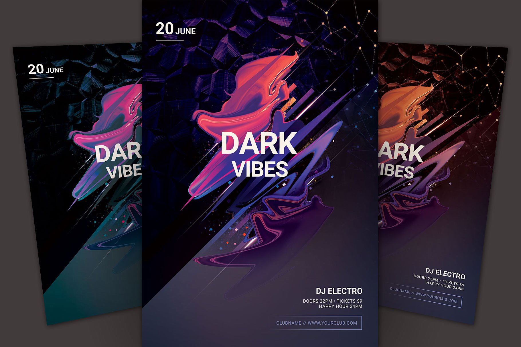 抽象黑夜派对活动海报设计传单模板 Dark Vibes Flyer Template插图