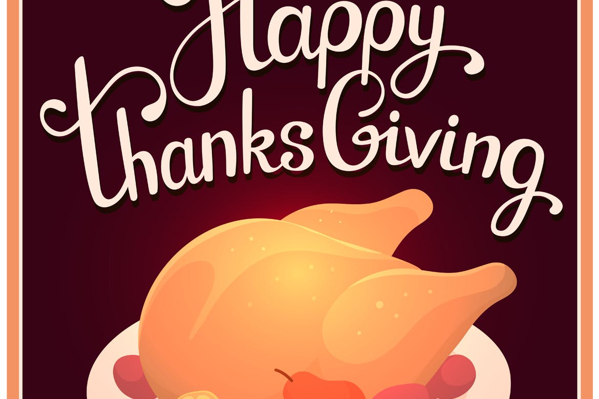 感恩节金色烤火鸡矢量图形设计素材 Thanksgiving golden roasted turkey插图
