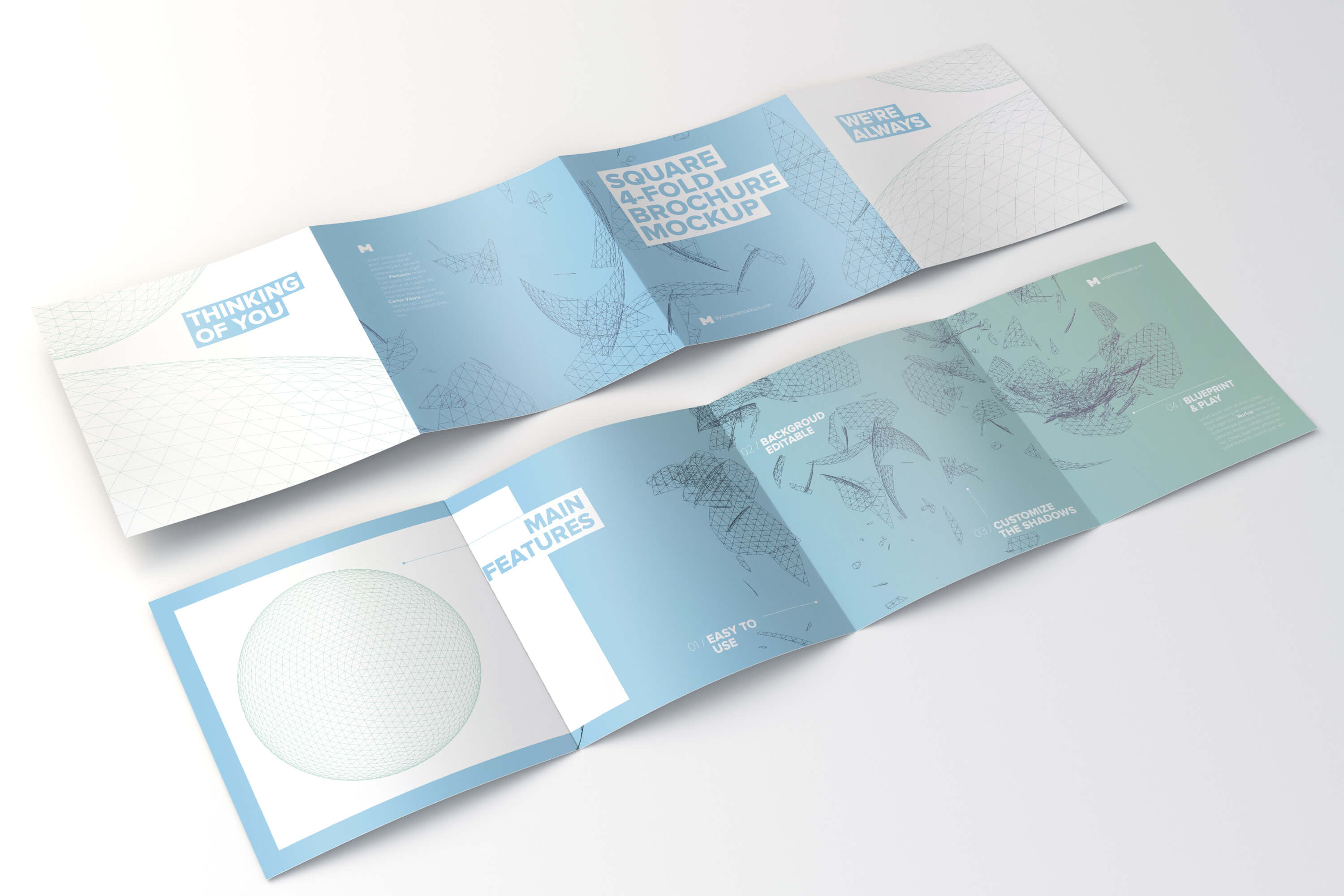 方形四折页设计传单内页＆封面展开图样机模板01 Spread Square 4-Fold Brochure Outside and Inside Mockup 01插图