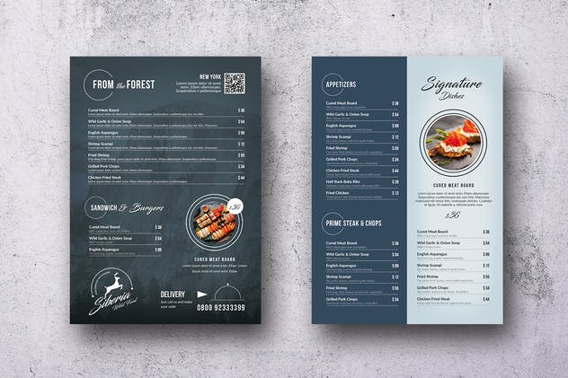 极简多用途的单页餐厅菜单设计 Siberia Elegant Minimal Menu – A4 and US Letter插图(1)