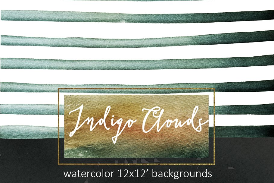 靛蓝水彩背景集 Indigo Watercolor Background Set插图4