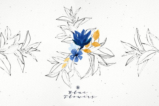 浪漫蓝色花卉水彩矢量插画套装 Blue Flowers插图(2)