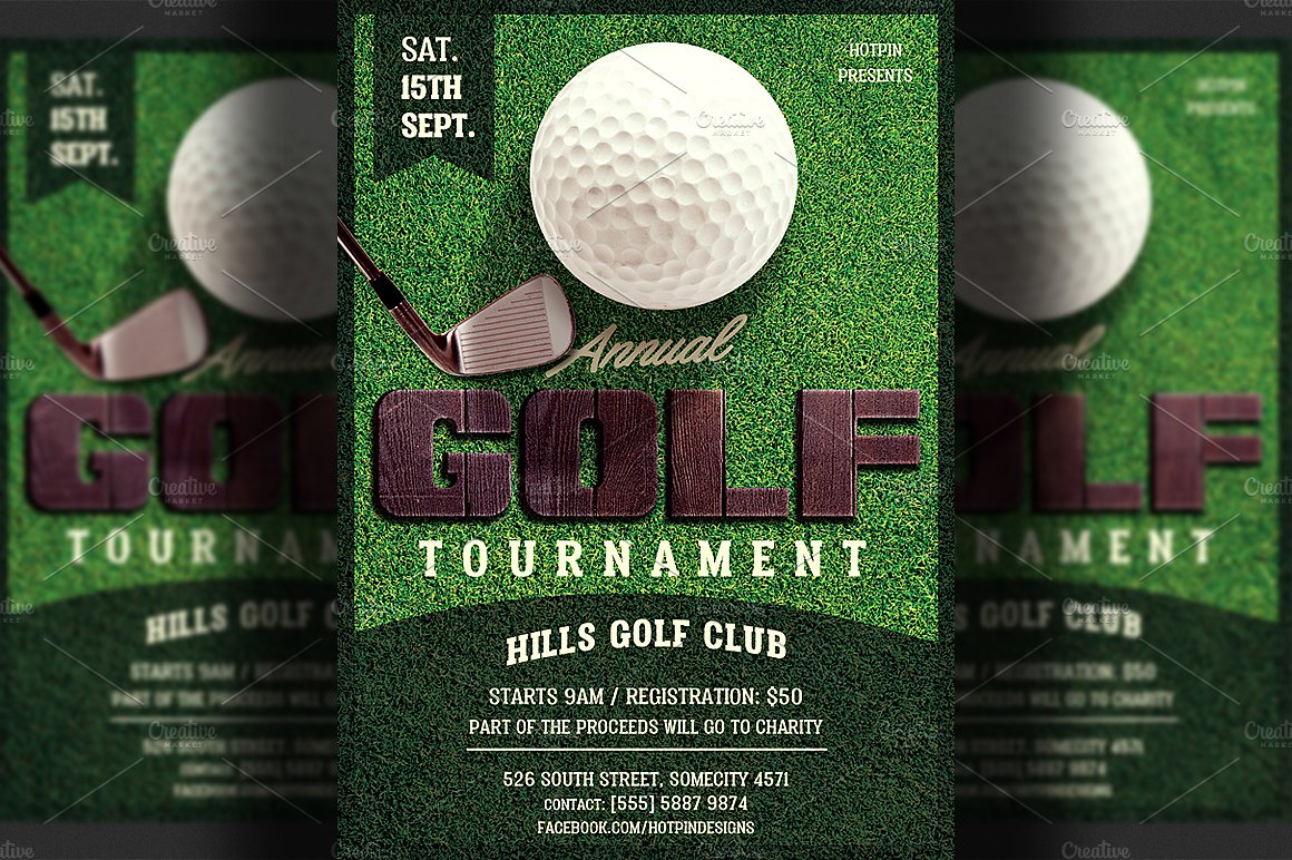 高尔夫俱乐部比赛传单模板 Golf Tournament Flyer Template插图