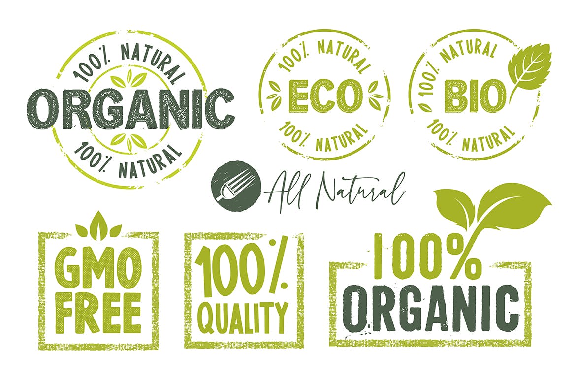 有机食品贴纸标志和徽章设计模板素材 Organic Food Stickers and Badges Collection插图(1)