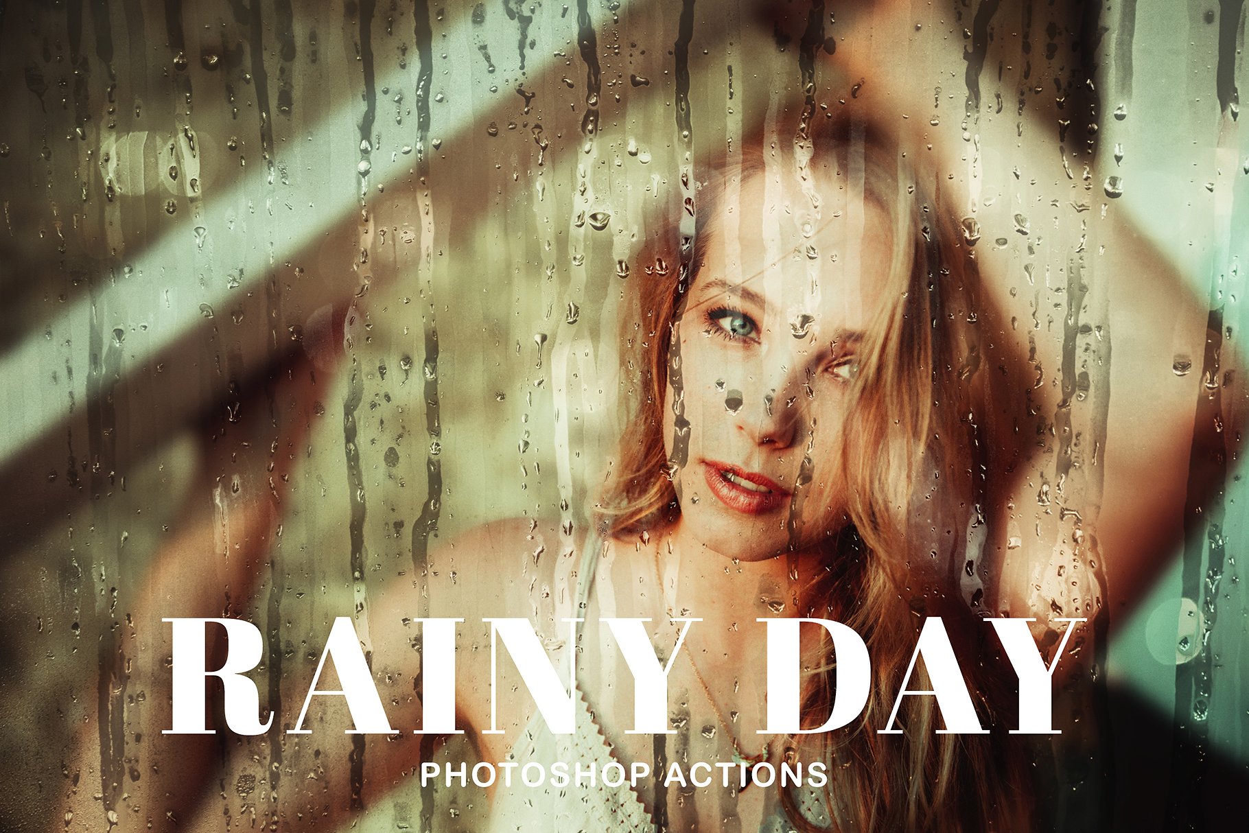 雨天玻璃流水模糊效果PS动作 Rainy Day Photoshop Actions插图