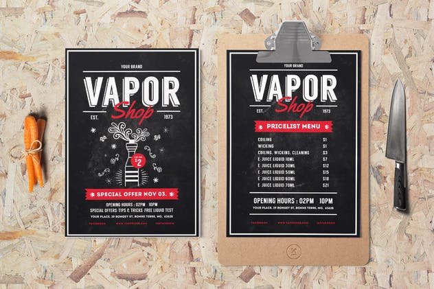 电子烟配件烟油促销活动海报模板 Vape Shop Flyer Menu插图3