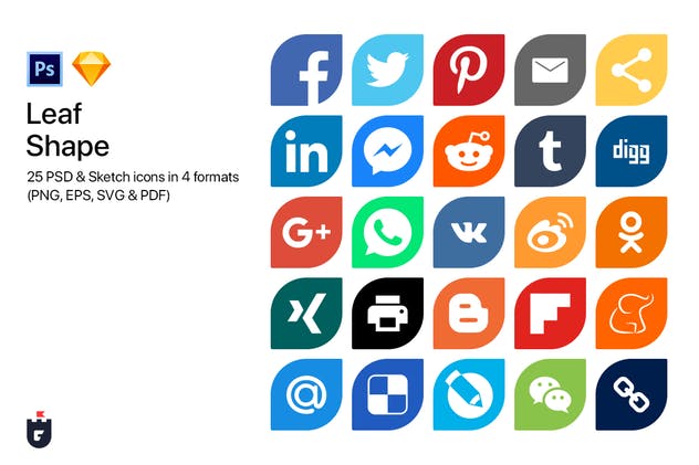 25枚主流社交媒体图标[6种设计风格] 25 Most Popular Social Media Icons in 6 shapes插图(7)